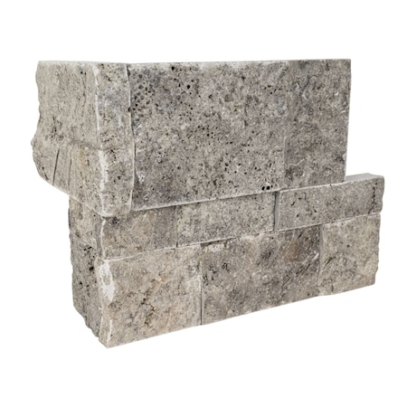 Msi Silver Travertine Splitface Ledger Corner 9'' x 18'' Travertine Wall Tile, 4PK ZOR-PNL-0165